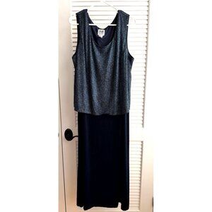 R&M Richards Woman 18W Navy Blue Sleeveless Long Dress Metallic Overlay Formal